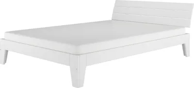 Produktbild von Weißes modernes Doppelbett 160x200 Bettgestell Holzbett Massivholz Kiefer Weiß V-60.54-16WRollrost und Matratze inkl.