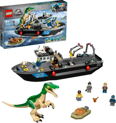 Produktbild von LEGO 76942 Jurassic World Flucht des Baryonyx, Dino Spielzeug mit Schnellboot für Jungen und Mädchen, Geschenkideen für Kinder, Dinosaurier Figuren