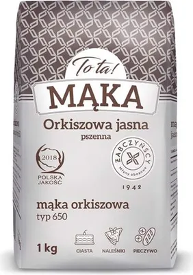 A bag of flour with product information and illustrations.