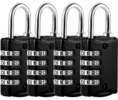 Productafbeelding van Hangslot met cijferslot, 4 cijfers, klein, zwart, set van 4, zinklegering