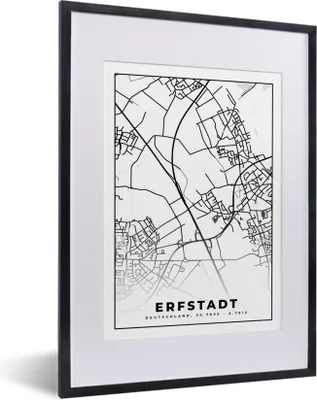 Produktbild von MuchoWow® Gerahmtes Poster Stadtplan - Karte - Erfstadt 30x40 cm - Poster mit Schwarzem Bilderrahmen Wandposter Rahmen Foto Bilder - Wandposter Schlafzimmer