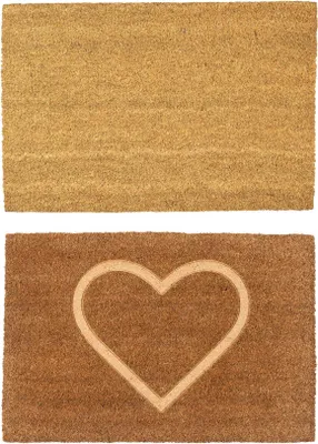 Produktbild von Nicola Spring Kokosfaser-Fußmatten – 60 x 40 cm – geprägtes Herz – 2er-Pack