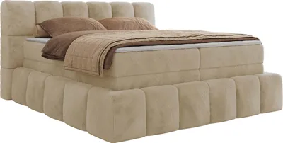 Produktbild von MKS MEBLE Boxspringbett 200 x 200 mit bettkasten NIRA KING, Polsterbett 7 Zonen Multipocket-Matratze und Topper, Doppelbett - Creme Plüsch - H3