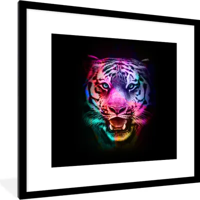 Produktbild von MuchoWow® MuchoWow® Gerahmtes Poster Tiger - Farbe - Tiere 40x40 cm - Poster mit zchwarzem Bilderrahmen - Poster - Plakat im Rahmen