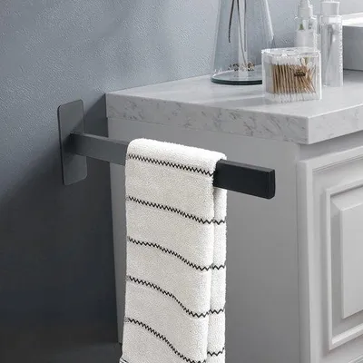 Image de Porte-serviettes noir en acier inoxydable, 40 cm, autocollant