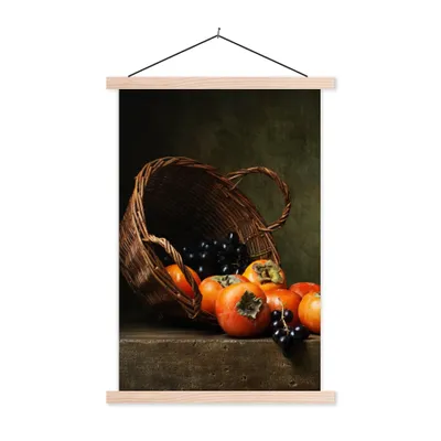 Produktbild von MuchoWow® Textilposter Rustikal - Obst - Korb - Stilleben 120x180 cm mit holzfarbenen Rahmen - Textil-Plakat