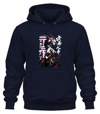 Immagine prodotto di Felpa con cappuccio, stile cyberpunk, samurai, cyborg, mecha, Giappone, anni 2000, futuristica, ninja, colore blu navy, taglia 3XL