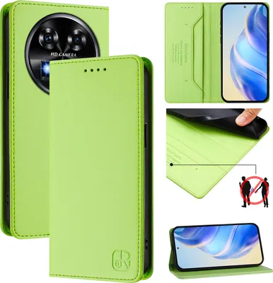 Produktbild von Lederhülle für Oukitel C37 Hülle Flip Brieftasche Kartenfächern Ständer Schutzhülle Grün