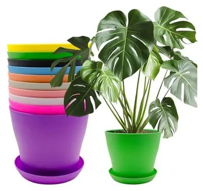 Produktbild von 10 Stück Blumentopf mit Untersetzer, 14cm Pflanztopf Plastik Dekorative Pflanztöpfe Bunte, übertopf Kunststoff mit Mehrere Ablauflöchern, Blumentöpfe Set für Innen und Gartenpflanzen (10 Farbig)