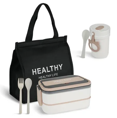 Lunchbox 1400 ml Bento-Box mit Besteck, Isoliertasche & Suppenbecher