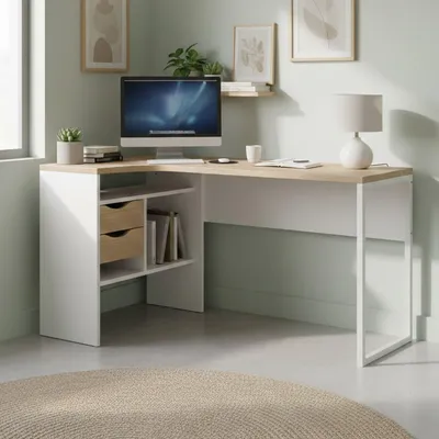 Immagine prodotto di Dmora Scrivania Moire 81x145.1x76.8h cm Bianco, un Vano 2 Cassetti