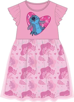 Productafbeelding van Lilo & Stitch zomerjurk – Roze met bladprint, maat 2 jaar, 92 cm