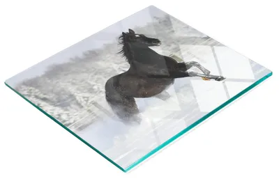 Produktbild von Nachbildungatives Küchenschneidebrett aus Glas mit Schneepferd-Motiv, 60 x 52 cm