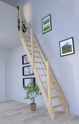 Produktbild von Raumspartreppe Fichte 3000 gerade-Holz-Edelstahl Geländer links