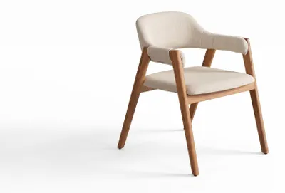 Obrázok produktu pre Jedálenská stolička, moderný dizajn, béžová farba, elegantná, s podrúčkami, drevená konštrukcia, čalúnená