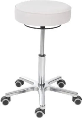 Produktbild von Drehhocker - Sitzhöhe 540-720 mm - Kunstleder weiß - Aluminium Fußkreuz mit Rollen