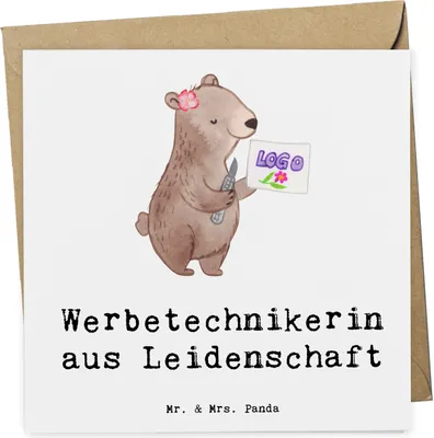 Produktbild von Mr. & Mrs. Panda Glückwunschkarte Werbetechnikerin Leidenschaft - Weiß - Geschenk, Grußkarte, doppelkarte, Klappkarte, faltkarte, anlasskarte