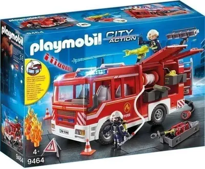 Produktbild von PLAYMOBIL Feuerwehr Einsatzfahrzeug mit Wasserkanone, City Action, 28x13x16 cm, Gelb, Mit Licht und Sound