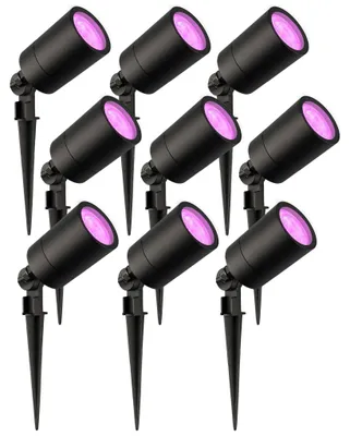 Image de Ledvion Lot de 9 LED Extérieur Spot IP65 4,9W GU10 RGB dimmable piquet