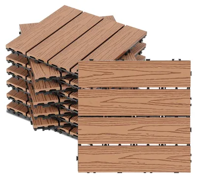 Immagine prodotto di Piastrelle per terrazza Izrielar WPC 6 m², 30 x 30 cm 66 pezzi, doghe per terrazza con 4 listelli in effetto legno goffrato, per pavimentazione di giardini e balconi con drenaggio e sistema a incastro, marrone