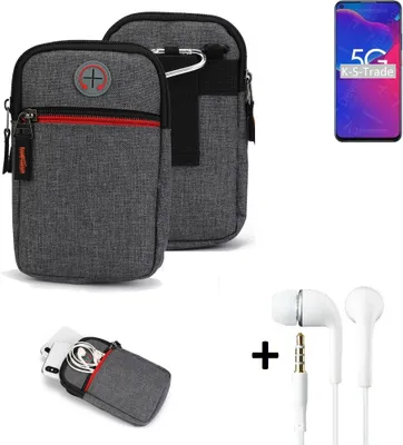 Produktbild von K-S-Trade Gürteltaasche + Kopfhörer kompatibel mit ZTE Axon 11 SE Handy Tasche Holster Schutz Hülle Handy Hülle grau Zusatzfächer 1x