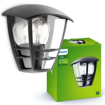 Zdjęcie produktu dla Philips myGarden Kinkiet Creek 60 W E27 bez żarówki, Oświetlenie zewnętrzne ścienne, Czarny, Metal, IP44, Patio, Ogród, II