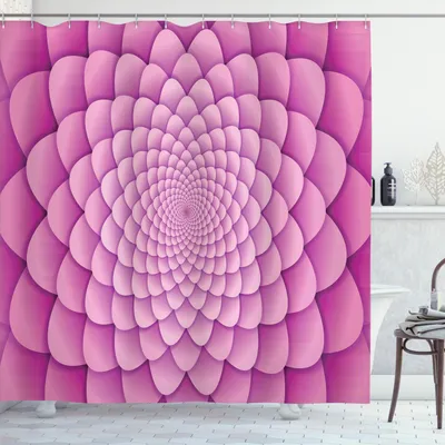 Image de Rideau de douche ABAKUHAUS rose Mandala, fleur de lotus numérique avec résumé effets pétales de fleurs en spirale, 175 x 180 cm, rose pâle et magenta