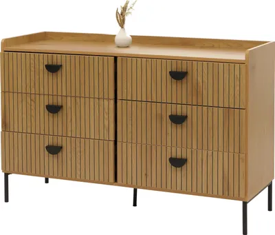 Produktbild von Kommode HWC-O39, Highboard Schrank, 6 Schubladen Melamin MDF 80x120x44cm  natur