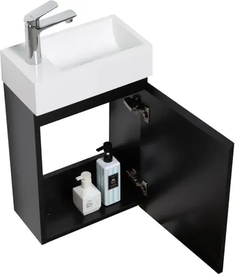 Image de Meuble Lave-mains Angela 40 x 22 cm Noir Mat - Armoire de rangement Meuble lavabo evier Meubles