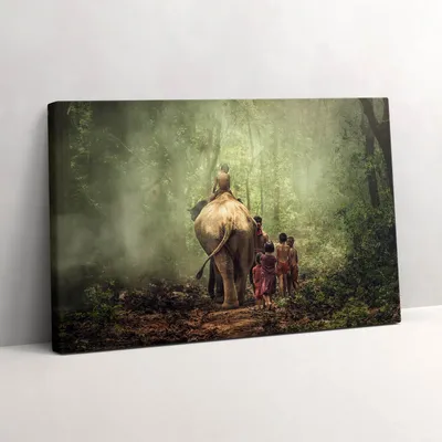 Produktbild von Kinder und ein Elefant – Leinwandbild Wandbild – 60x40 cm – Leinwandbilder – Wandbilder – Schlafzimmer – Flur