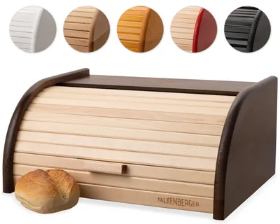 Produktbild von FALKENBERGER Brotkasten aus Holz Buche Braun ca. 39x29x18cm Rollbrotkasten traditionell Brotbox mit Roll-Deckel Handmade