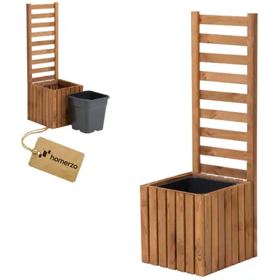 Produktbild von Pflanzkübel mit Rankgitter Spalier mit Pflanzkasten Blumenkasten aus Holz Hochbeet mit 1x18L Pflanzeneinsatz (vertikal-braun, 36x36x35 H112)