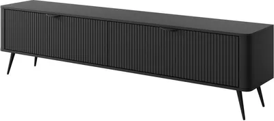 Produktbild von BETTSO RTV-Schrank TV-Tisch Breiter mit 2 Flügeltüren geriffelte Fronten schwarz Beine schwarz Griffe LANTE 200 cm Schwarz