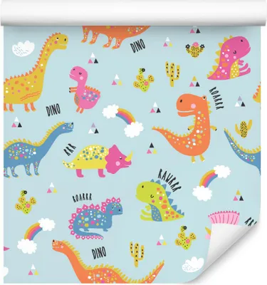 Produktbild von 10m VLIES TAPETE Rolle Kinderzimmer Dinosaurier Kakteen Regenbogen XXL