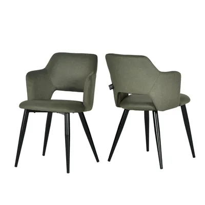 Image de Meubles Cosy lot de 2 chaises de salle à manger scandinaves avec accoudoirs, revêtement respectueux des animaux et assise rembourrée, vert - AKANJI