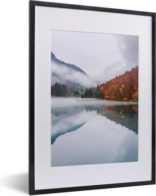 Produktbild von MuchoWow® Gerahmtes Poster Herbst - Nebel - Wasser - Landschaft 30x40 cm - Poster mit Schwarzem Bilderrahmen Wandposter Rahmen Foto Bilder - Wandposter Schlafzimmer