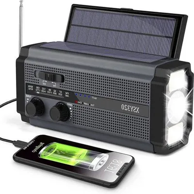 Produktbild von Solar Radio AM/FM - 5000mAh Kurbelradio mit LED-Lampen, SOS-Alarm und Handdynamo (schwarz)