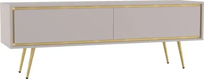 Produktbild von TV Lowboard Tori 150 cm Kaschmir Beige mit Goldkante – 2 Klappen, Goldene Metallfüße, Push-to-Open, Glamour