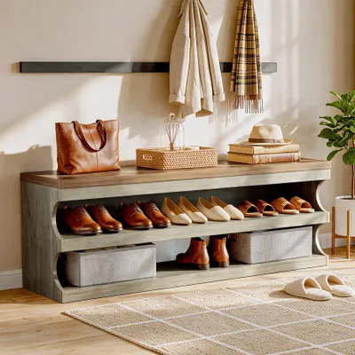 Obrázek produktu pro Wanbor, lavice do vstupní haly o výšce 140 cm, úzká botník v rustikálním stylu s možností sezení, noční stolek s úložným prostorem vhodný do vstupní haly nebo obývacího pokoje