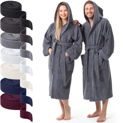 Produktbild von AR Line Kapuzen Bademantel 100% Baumwolle 450 g/m² – Uni Frottier Saunamantel, Größen S–XXXL, in Farbe: Smoky Grau, in Größe: L