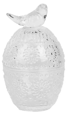 Imagen del producto de Recipiente de vidrio Clayre & Eef, forma de huevo, diámetro 9 cm, altura 16 cm, transparente, con motivo de pájaro