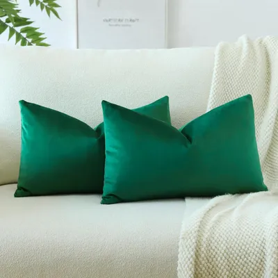 Productafbeelding van Kussensloop set, fluweel, 2 stuks, 30x50 cm, malachietgroen