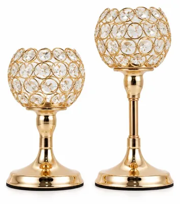 Kristall-Kerzenhalter 2er-Set Gold 25 cm Tischdeko