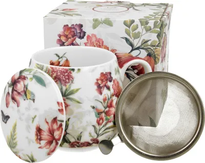 Produktbild von DUO FLORAL Fassbecher 430 ml LUCIA mit Teesieb, New Bone China Porzellan