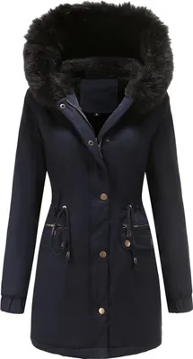 Produktbild von ASKSA Damen Winterjacke Wintermantel Baumwolljacke Warm Dickere Reißverschluss Tasche Mantel, B-Navy blau, 2XL