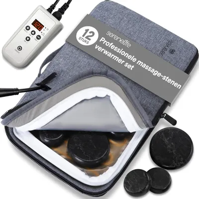Productafbeelding van stone massageset - Basalt massagestenen - 12 stuks - Met verwarmingstas