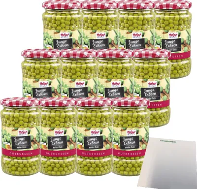 Produktbild von Hofgut Junge Erbsen sehr fein VPE (12x370ml Glas) + usy Block