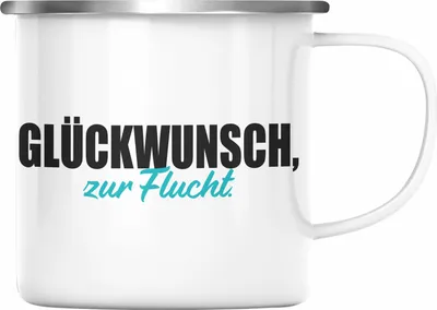 Produktbild von Trendation - Jobwechsel Emaille Tasse Geschenk Kollegin Kollege Lustig Abschiedsgeschenk Sprüche Glückwunsch Zur Flucht Abschied (Silber)