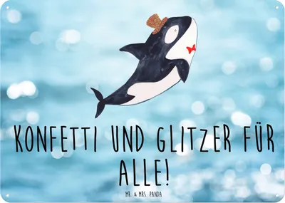 Produktbild von Mr. & Mrs. Panda Schild Orca Zylinder DIN A6 - Oceanblue - Geschenk, Magnetschild, Glückwunsch, Fest, Metallbild, Wandbild, Glitzer, Narwal, Geburtstag, Meer, Blechschild