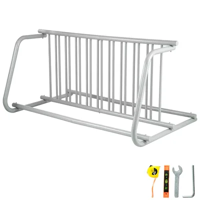 Zdjęcie produktu dla Stojak na rowery VEVOR z 10 wspornikami, długość 1,5 m, całkowicie stalowy stojak na rowery z siatki, dwustronny stojak na 10 rowerów do garaży, ulic, podwórek, imprez rowerowych